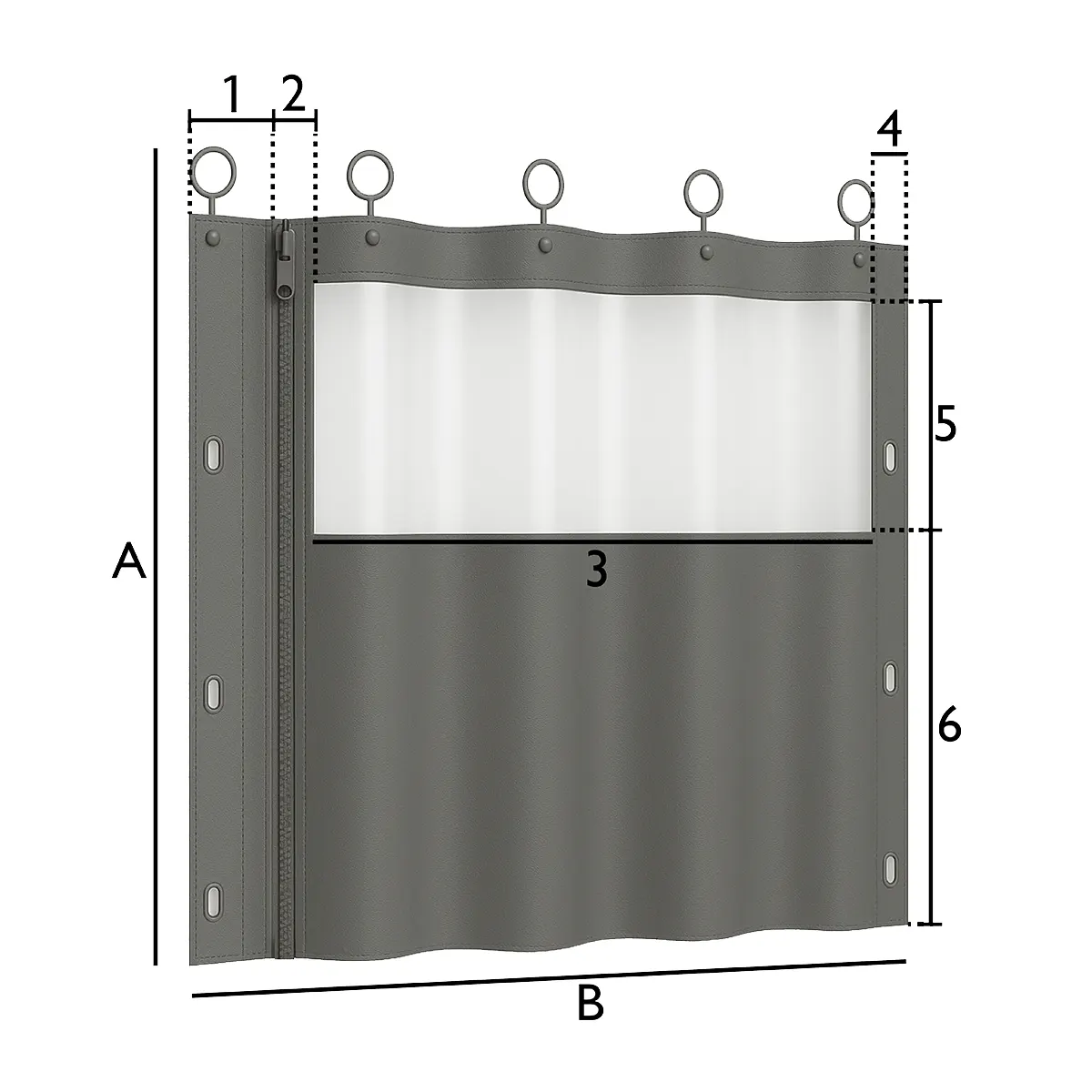 Cortinas de lona con anillas, ventana y cremallera